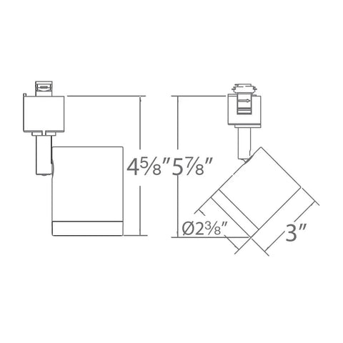Technical diagram of Charge LED 10W Line Voltage Track Head 3000K White For H Track Pack Of 6 Energy Star Rated Track Lighting dimensions