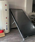 Whole House Off Grid Solar Water Heater Tank With Dual Coil Collector Setup And Plug In Electric Backup For No Sweat Hot Water and storage tank.