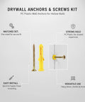Drywall Anchors And Screws Kit For Hollow Walls, Prepaired Plastic Wall Anchor Set In Yellow, diagram of installation process