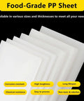 Heavy Duty Polypropylene Sheet 500x500mm 1 To 10mm Thick For CNC Cutting DIY Engineering Industrial Divider And Machine Guard Heat Resistant Plastic Board Resists Acids Alkalis Built To Last For Tough Shop Projects, stacked and labeled with features like corrosion resistant, high toughness, chemical resistance, easy to process, long lifespan, non-toxic and odorless.