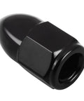 Premium 5/16 24 Acorn Nut Kit Plus Heavy Duty Lock Washers For Rearview Mirror Drop In Replacement On Most Classic Motorcycles close-up of black acorn nut.
