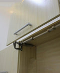 Vertical Lift Cabinet Door Hinge With Translational Lifting Mechanism for tight kitchens, showing iron construction and upward elevation.