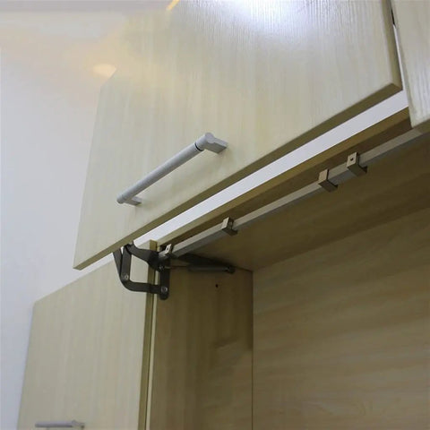 Vertical Lift Cabinet Door Hinge With Translational Lifting Mechanism for tight kitchens, showing iron construction and upward elevation.