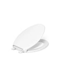 Glenbury ReadyLatch Quiet Close Elongated Toilet Seat With Soft Close White No Fuss Above Bowl Grip Tight Install Positive Lock Unlatch Removable On Display