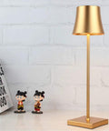 Gold Rechargeable Cordless LED Table Lamp With 5200mAh Battery, All Aluminum Body, IP54 Waterproof, Cozy Warm Glow on desk
