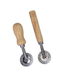 Multipurpose Dough Roller And Pastry Wheel Cutter with wooden handles and round blades for pizza and pastry slicing