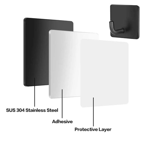 Heavy Duty Adhesive Hooks Black Self Adhesive That Really Grip Holds Towels Coats Keys And More Four Pack Stainless Steel Design layers