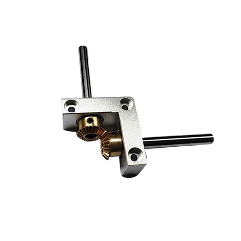 90 Degree Micro Steering Gearbox Right Angle Bevel Drive 1 To 1 Transmission For DIY Projects, aluminum frame, shafts visible