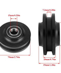 Two Pack Heavy Duty Cabinet And Window Pulley Roller Hardware Kit For Smooth Quiet Sliding Doors With Zinc Alloy And Nylon Wheels Reduces Noise And Prevents Door Swing, Stable Balance, Ideal For DIY Barn Doors And Cabinets, black pulley dimensions shown.