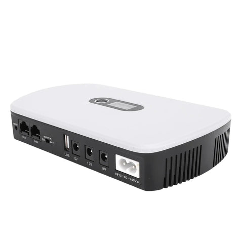 Portable Ups Battery Backup 10400 Mah With Lcd Screen For Routers Modems And Network Gear, showing input ports and LCD display.