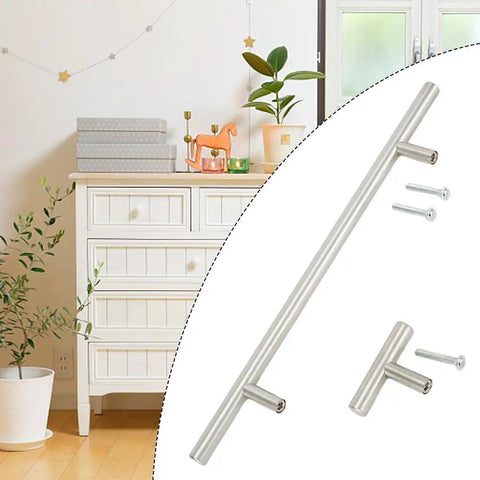 Stainless Steel T Type Drawer Cabinet Wardrobe Door Pull Handle 2 To 14 Inch Silver Bar Hardware next to white dresser