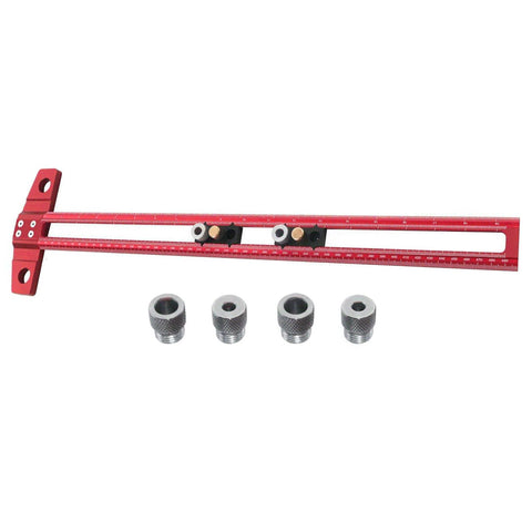 Double Scale T Square Ruler Aluminum Measuring Tool For Inches And Metric, shown with cylindrical fittings on white background