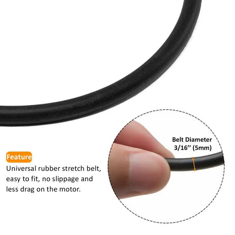 Close-up of Universal Sewing Machine Stretch Motor Belt 13 To 15 Inch Easy Fit Replacement Belts 2 Pack with 3/16 inch diameter.