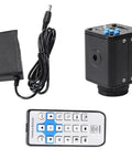 Fire 16 Megapixel HD Microscope Camera Kit With 1080P Full HDMI Output Hooked Up For PCB CPU Phone Repair And Inspection Machines Providing Crisp 60FPS Video black camera, power adapter and remote control