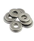Two Hundred Pcs SAE Flat Washers In 304 Stainless Steel For Fasteners Outer Diameter Seven Sixteenth Inch Inner Diameter 0.193 Inches Thick 0.044 Inches Heavy Duty Beefy Pro Grade Rust Resistant Assortment Kit, front view of stacked washers