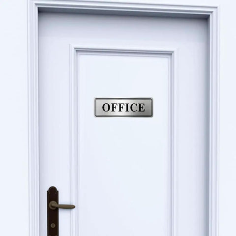 Office door with Stainless Steel Office Door Sign With Self Adhesive Backing, 9 By 3 Inch, Waterproof, UV Resistant And Scratch Proof, Heavy Duty Metal