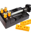 Mini Flat Clamp Bench Vise For Watch Repair And Jewelry DIY, black with yellow screws, clamps 0 to 2.1 inches, precision holder