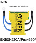 Rock Solid Smart BMS For 21S To 30S Battery Packs with 220A current flow, showcasing Bluetooth control and connections.