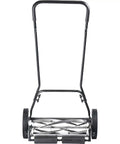 Front view of 18 Inch 5 Blade Push Reel Lawn Mower With Adjustable Cutting Height 0.5 To 2.75 Inches, Ball Bearing Blades, 10 Inch Wheels, Old School Alloy Steel Blades For A Sharp Lasting Cut, Grey.