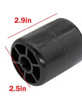 Side view of a black plastic lawn mower deck roller, 2.9 inches long and 2.5 inches wide, for Set Of Two Super Durable Plastic Lawn Mower Deck Rollers At Three Inches Long Perfect Fit For Keeping Your Mower Deck Operating Smooth And Balanced During All Those Tough Mowing Chores.
