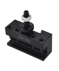 Turning tool post holder 250-002, close-up, black metal quick-change lathe tool mount