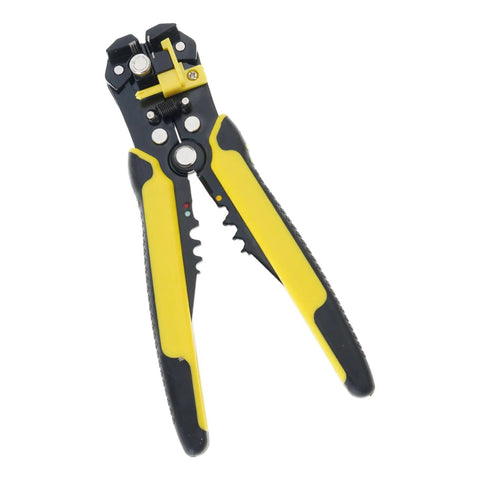 Compact ABS Cable Stripper Crimping And Cutting Tool Easy Grip Ergonomic Handle Wire Cutter Stripping Machine view from top showing yellow and black design