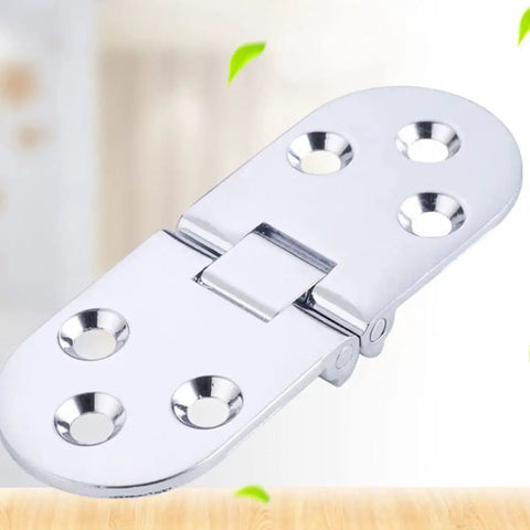 Bright Zinc Alloy Dining Table Flap Hinge for Folding Tables, Concealed Semi Circular Hinge shown in shiny finish close-up view