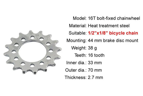 16T Fixed Gear Conversion Kit For Bicycles With Disc Brake Mount Bolts Six Screw Disc Hub Converts Any Bike To A Dope Single Speed Easy Install Durable Silver Cog For Fast Low Drag Ride with specifications.