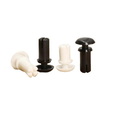 Heavy Duty Nylon Plastic Rivets R Type Expansion Nails in black and white, designed for easy tool-free installation of thin panels.