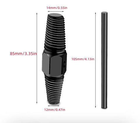 Dual Use Screw Extractor For Water Pipes And Faucets Easy Out Broken Bolt Remover, showing dimensions and design details