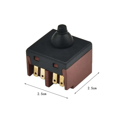Push Button Angle Grinder Switch Replacement For Power Tools Easy Install No Fuss Durable Electric Grinder Switch For Polisher And Grinder Accessories Fits Most Standard Models, compact black and brown rectangular switch with measurements.