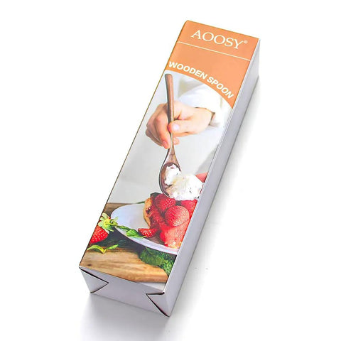 Packaging for Six Piece Japanese Natural Wooden Spoons Set For Cooking And Eating Great For Stirring Tea Honey Soda Dessert And Nonstick Pots