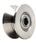 Badass Durability 304 Stainless Steel Pulley Roller Wheel With Silent Double Bearings V Groove Caster close-up view showing bearing detail.