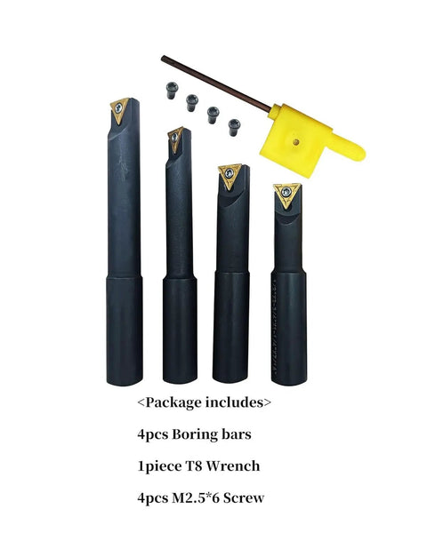 Half Inch Boring Bar Set For Precise Internal Lathe Machining Shop Ready Pro Grade Kit With Four Half Inch Shanks and T8 Wrench
