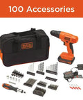20V Cordless Drill Driver Kit With 100 Piece Bit And Socket Set 24 Position Clutch Soft Grip Handle Battery And Charger Included