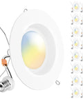 16 Pack 6 Inch LED Canless Recessed Lights With Junction Box, Dimmable, 965 Lumens shown with smooth trim and wiring detail