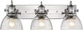 Hines Vanity Light Chrome With Seeded Glass Shade, Transitional Steel Fixture, 3-light bathroom design, durable finish