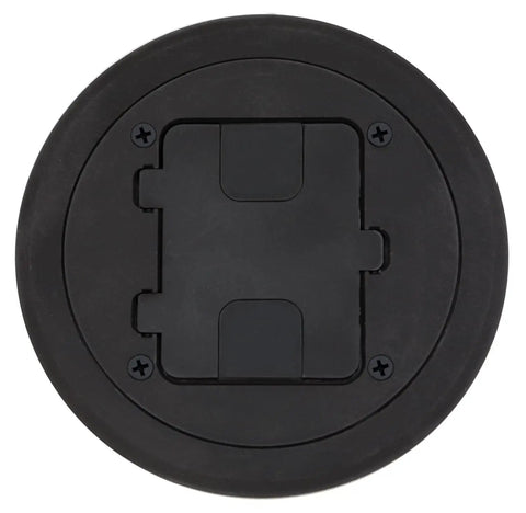 Top view of RF406BK Preassembled Flange Cover And Leveling Ring For Floor Boxes Poured In Concrete With 15A 125V Outlet Included Black