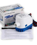 12V Submersible Bilge Pump For Boats With Built In Auto Float Switch 1200 GPH Quiet Durable Marine Water Pump displayed with packaging