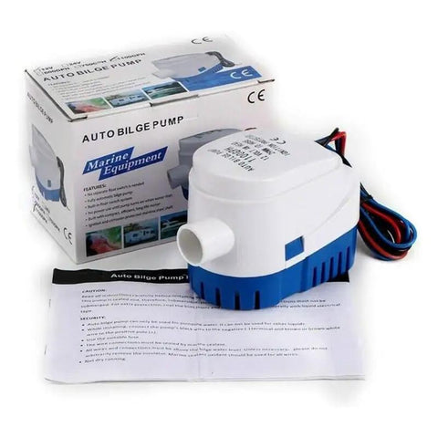 12V Submersible Bilge Pump For Boats With Built In Auto Float Switch 1200 GPH Quiet Durable Marine Water Pump displayed with packaging