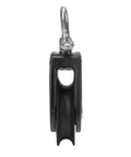 Side view of Single Swivel Sailing Block 50mm Stainless Steel T316 Bearing Nylon Wheel Marine Pulley for sailboat rigging jib sheets.