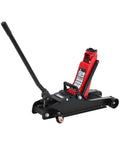 Heavy Duty Two Point Five Ton Hydraulic Floor Jack With Drop Flat Profile And Three Sixty Slick Swivel Wheels for tight space garage rolling.