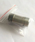 Beefy Flexible Shaft Coupler With Coiled Steel Springs 2 Pack in clear packaging, 8mm bore for seamless motor vibration control.