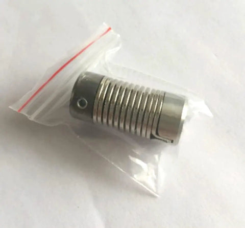 Beefy Flexible Shaft Coupler With Coiled Steel Springs 2 Pack in clear packaging, 8mm bore for seamless motor vibration control.