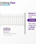 No Dig White Vinyl Picket Fence Kit With A 3ft High By 6ft Wide Panel And Post Easy Install Outdoor Fence For Backyard Or Patio Pet And Child Safe Decorative Border Weather Resistant Construction For Outdoor Durability And A Clean Modern Look, showing vinyl panel and finishing post.