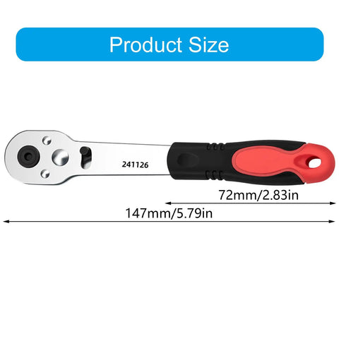 Heavy Duty One Quarter Inch Ratcheting Wrench Set Forged From Durable Carbon Steel, showcasing size dimensions and design details.