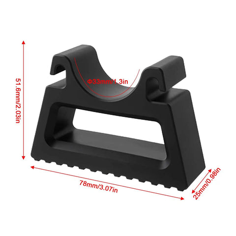 Portable Clip On Bike Repair Stand 2 Pack Black With Quick Release Handlebar Support Fits 30 34mm Grips Heavy Duty For MTB Road And E Bikes Home Garage Outdoor, side view of handlebar support with dimensions.