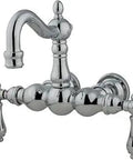 Retro Wall Mount Clawfoot Tub Faucet In Polished Chrome With Solid Brass Construction, One Quarter Turn Ceramic Disc Valves