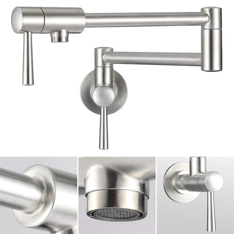 Stainless Steel Pot Filler Faucet Wall Mount Folding Stretchable With Single Hole And Two Handles Rust Resistant SUS 304 Kitchen Tap