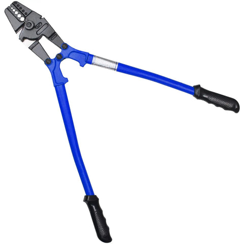 Heavy Duty 24 Inch All In One Hand Crimping And Cutting Tool For Wire Rope Swager Crimper Cutter, blue handles, durable steel.